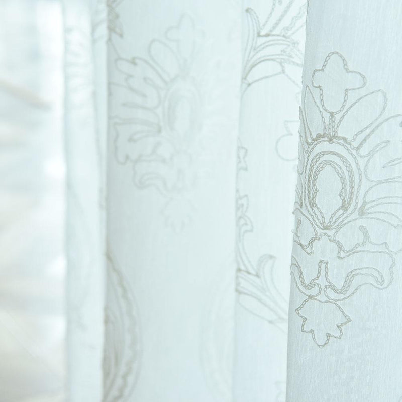 Embroidery Flower Screen Yarn Window Curtains Bedroom Voile Curtain(White)
