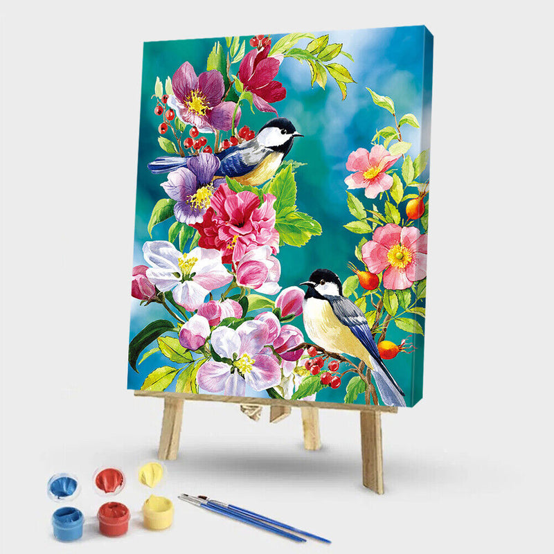 Painting By Numbers DIY Birds Flowers Canvas Oil Art Picture Home Room Decor Kit