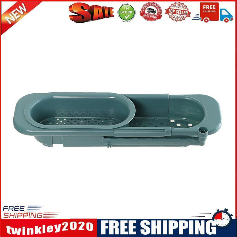 Telescopic Sink Shelf Soap Sponge Holder Drainer Storage Basket (Green)