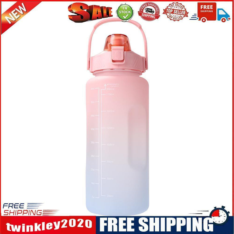 2000ml Water Bottle with Time Marker for Outdoor Sports Drink Cup (Pink)
