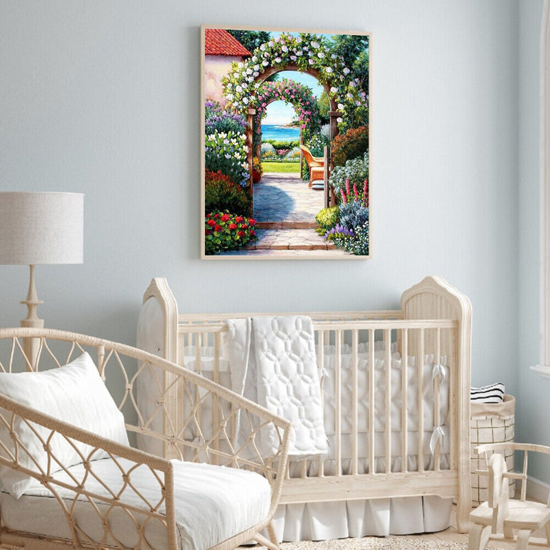 Garden Landscape Frameless DIY Oil Paint by Numbers Kit Handpainted Artwork