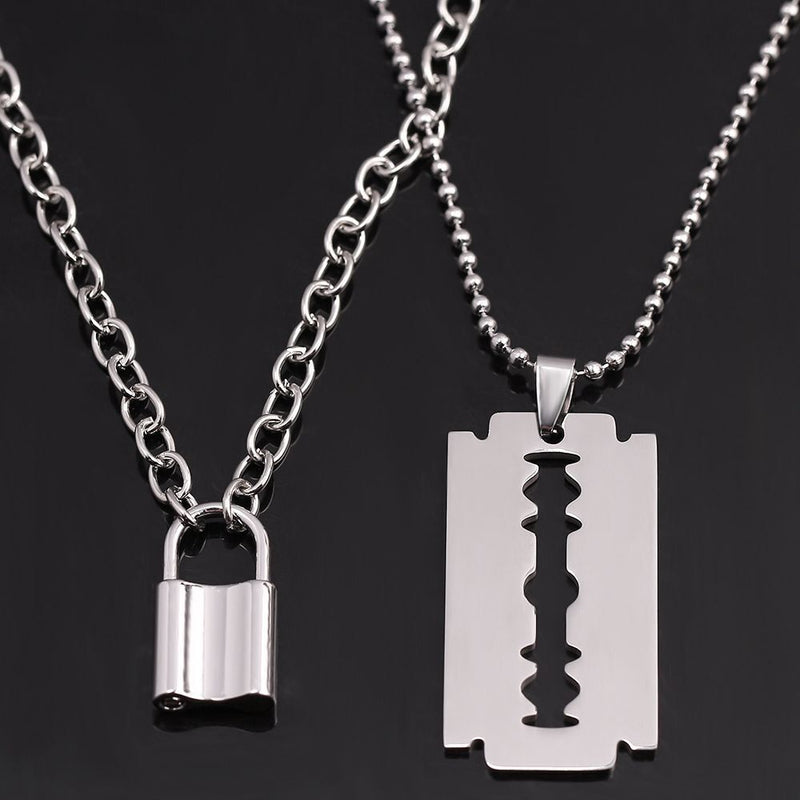 Women Men Party Jewelry Punk Choker Chain Necklace Collar Key Lock Pendant