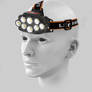 8LED Portable USB Rechargeable Headlight 2400mAh Power Display Head-Wear Torch
