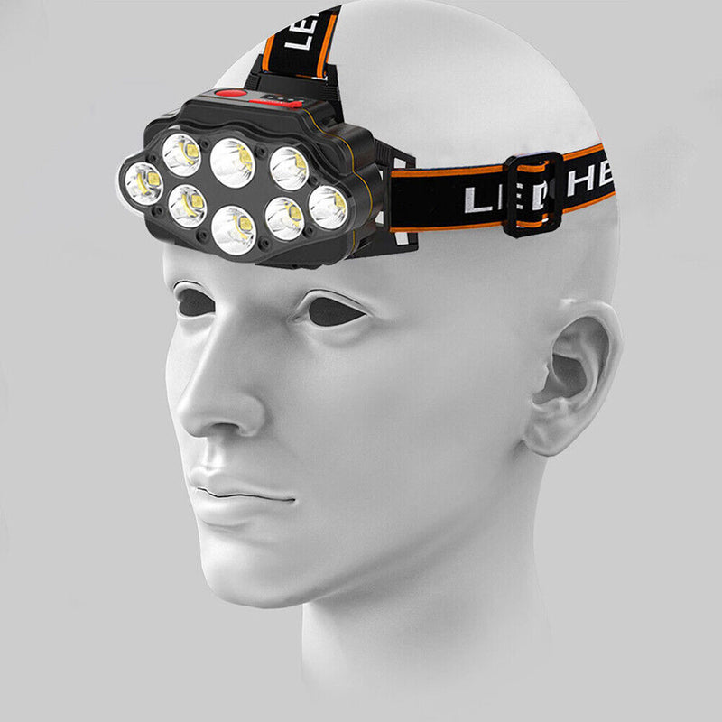 8LED Portable USB Rechargeable Headlight 2400mAh Power Display Head-Wear Torch