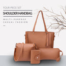 4pcs/Set Lichi Leather Tassels Women Tote Shoulder Clutch Bags (Light Brown