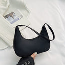 Women Solid Color Nylon Tote Bag Crescent Zipper Top-handle Bag (Black)