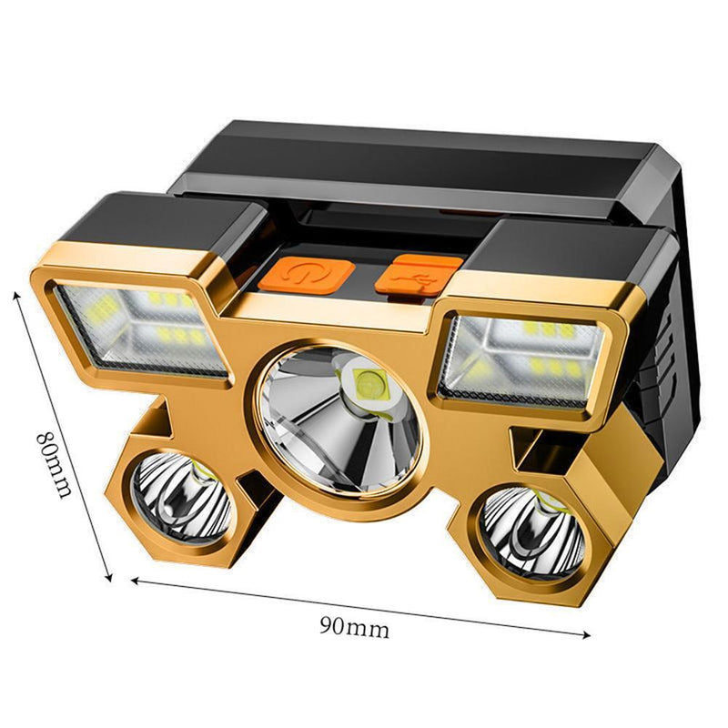 5 xLED 1200mAh Portable Headlight USB Rechargeable Outdoor Fishing Headlamp