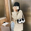 Plush Handbags Female Cow Print Shoulder Underarm Bag Chain Tote Purses (2)