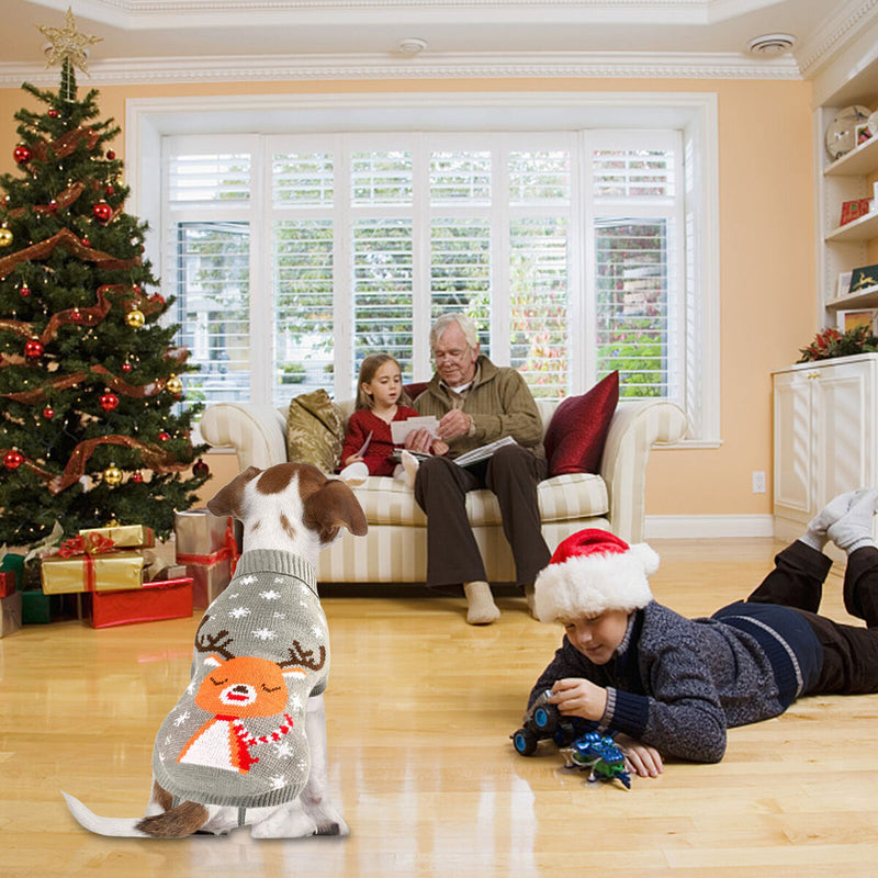 Dog Sweaters - Elk Pattern Turtleneck Pet Knitwear for Small Medium Dogs Cats