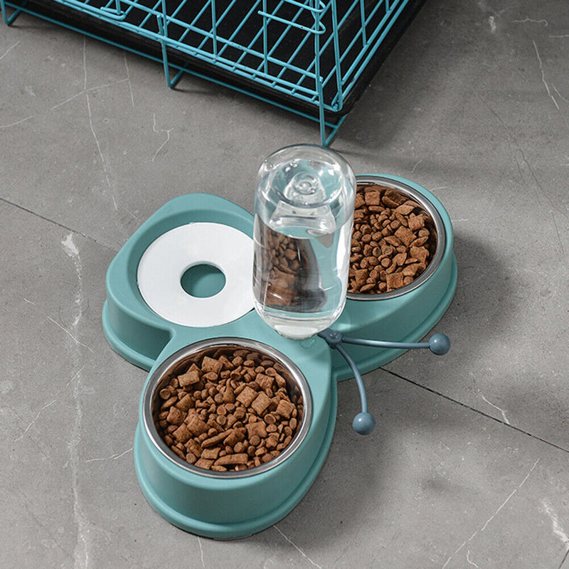 Cat Food Bowl Automatic Feeder Water Pet Dog Food Drink Dish Bowl (Green) Newly