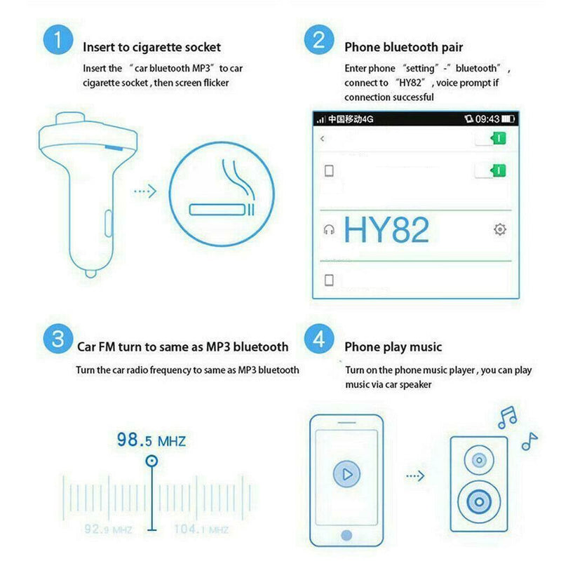 Display Car Kit FM Transmitter MP3 Player 2 USB Charger Fast Charger Adapter