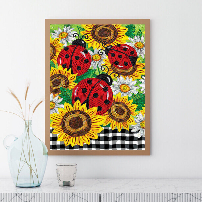 Diamond Drawing Sunflower Ladybug Specially Shaped Partial Drill 5D DIY Cr