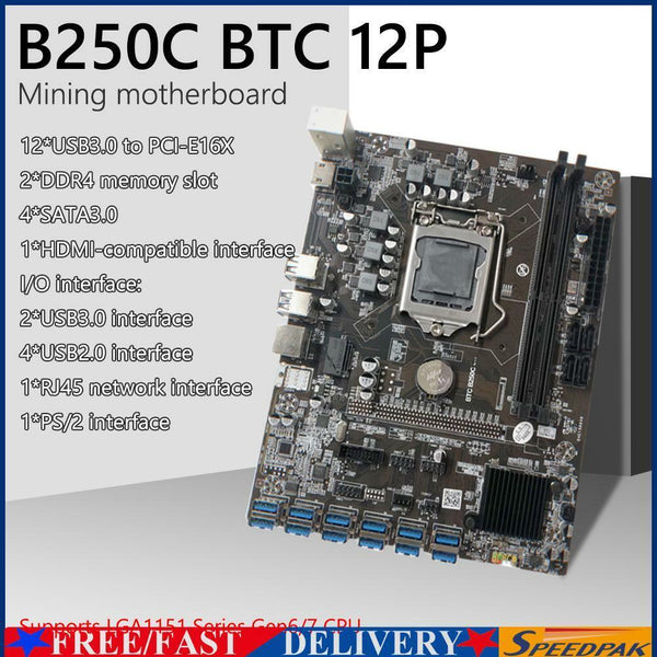B250C BTC Mining Motherboard+SATA Switch Cable 12xPCIE To USB3.0 LGA 1151 #F