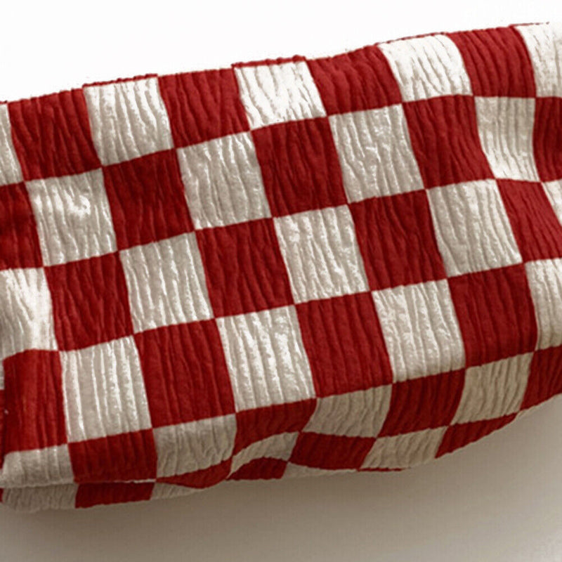 Print Toiletries Bag Women Makeup Pouch Mini Handbag (Large Red White Grid)