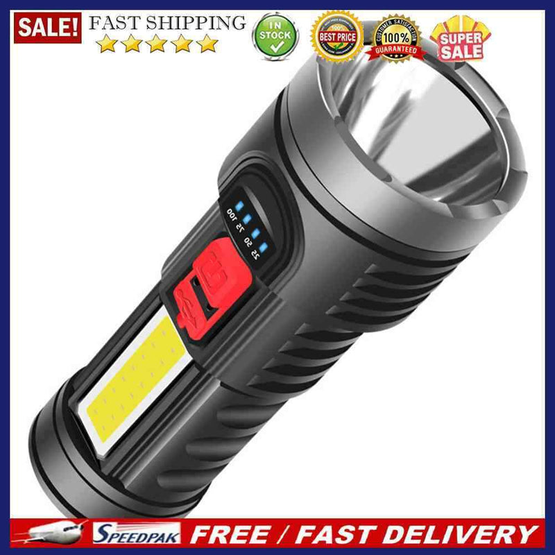 USB Rechargeable Battery Indicator Flashlight With Soft Side Light for Outdoo