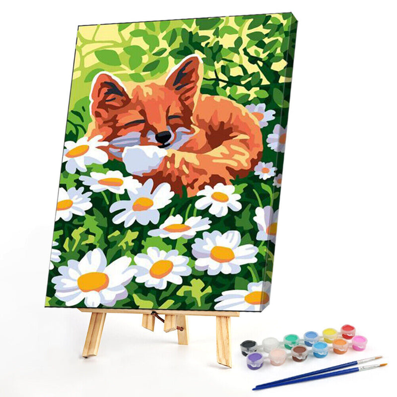 Oil Paint by Numbers Cute Fox Canvas Artwork Living Room Picture DIY Decoration