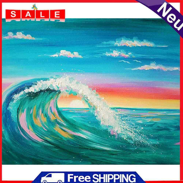 Sunset Wave Frameless Picture Oil Paint By Numbers Hand Painted Picture Kit