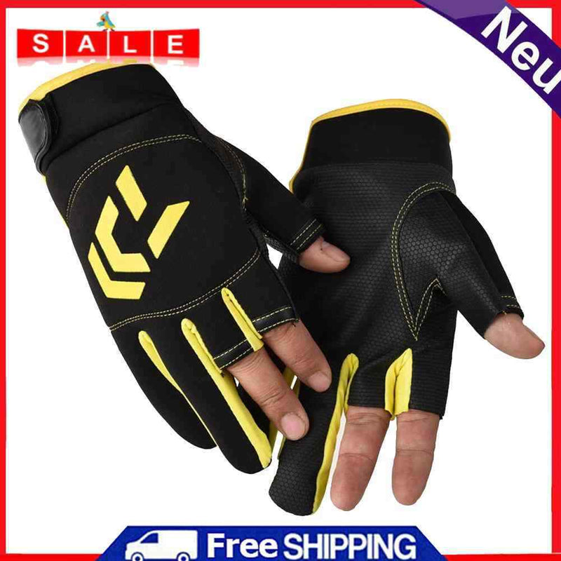 3 Finger Cut Unisex Arrow Fishing Gloves Non-Slip Angling Gloves (Yellow)