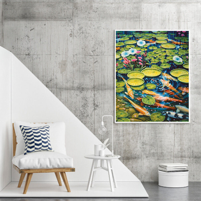 Lotus Pond Carp Oil Paint By Numbers Kit DIY Drawing Picture for Adults Hom
