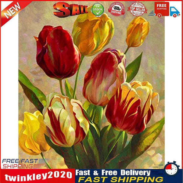 Canvas Painted Oil Paint By Numbers Tulips Flower Wall Art Bedroom Decor Newly
