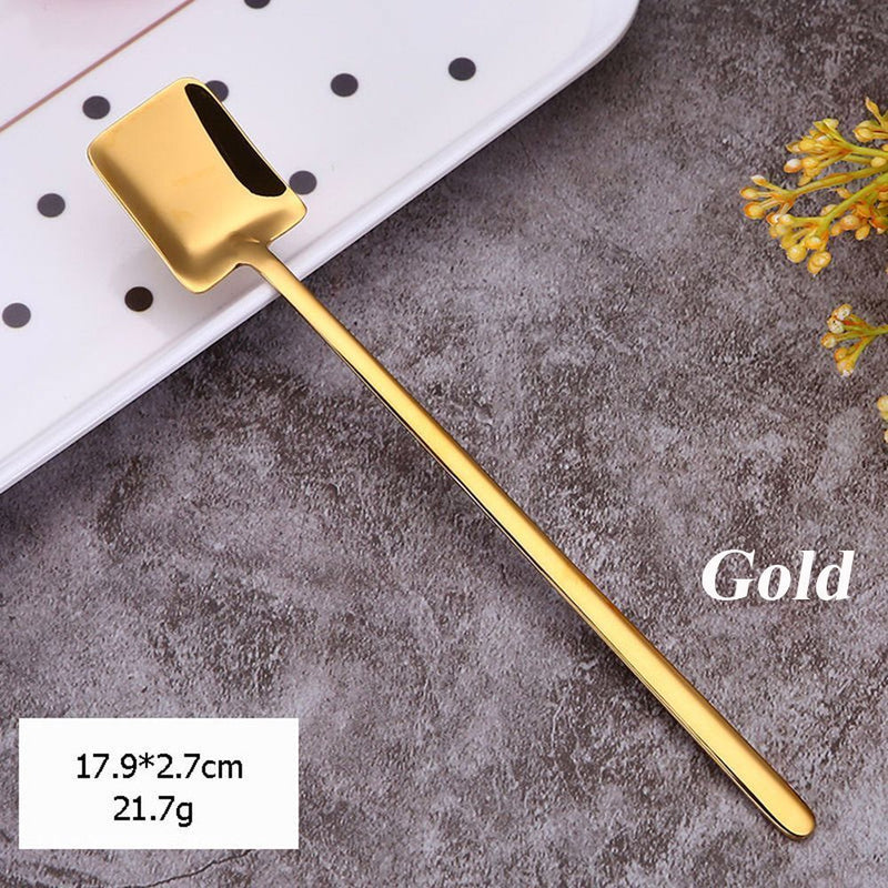 Dessert Long Handle Square Shovel Stirring Scoop Coffee Spoon Stainless Steel