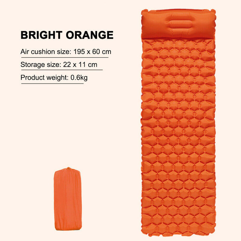 Camping Sleep Pad Inflatable Air Mattress Outdoor Beach Cushion (Orange)