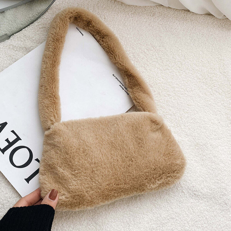 Animal Pattern Underarm Bag Women Mini Plush Shoulder Handbags Purse (3)
