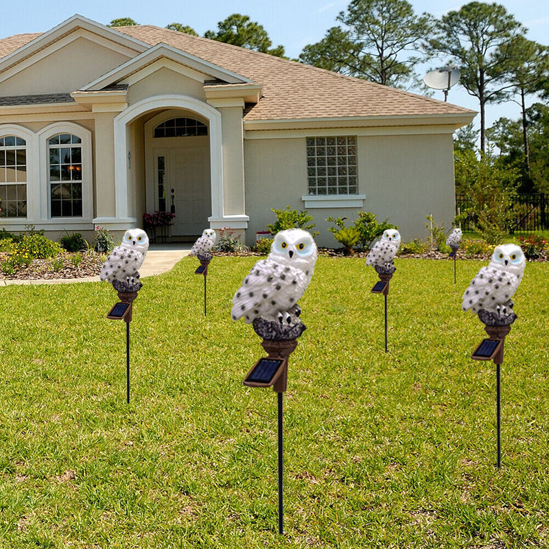 LED Solar Lights Owl Lawn Stakes Lamp Yard Art Home Garden Decor (White) Newly