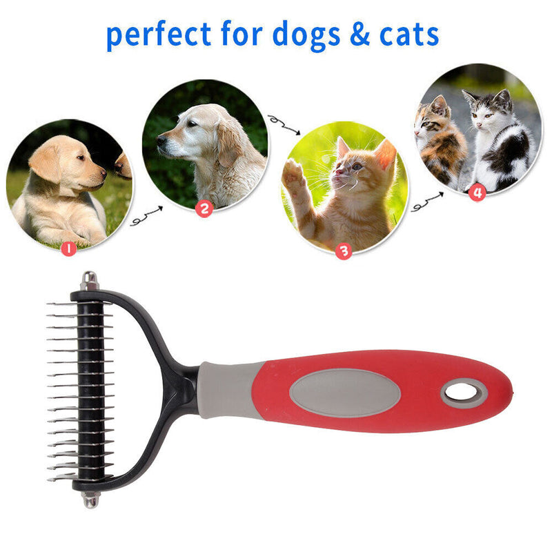 Pet Deshedding Brush Cat Dog Hair Grooming Care Comb Hair Shedding (Red L) Newly