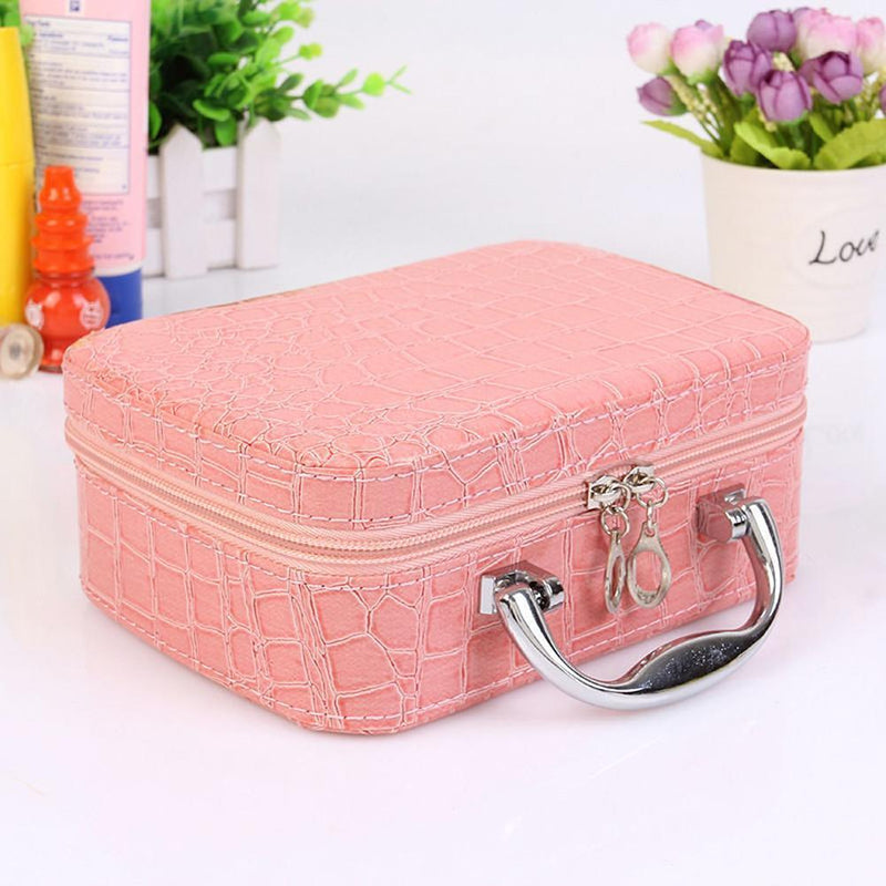 Small Square Solid Handbag Mirror Cosmetics Storage Bag Makeup Bags (Pink)