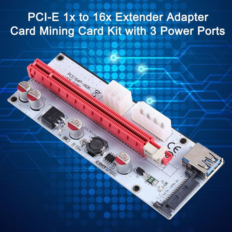 PCI-E 1X to 16x Extender Card Mining Card Adapter Set with 3 Power Ports