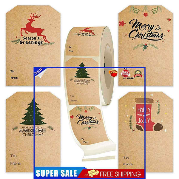 Christmas Kraft Gift Tag Stickers Xmas Tree School Home Office Present Tags