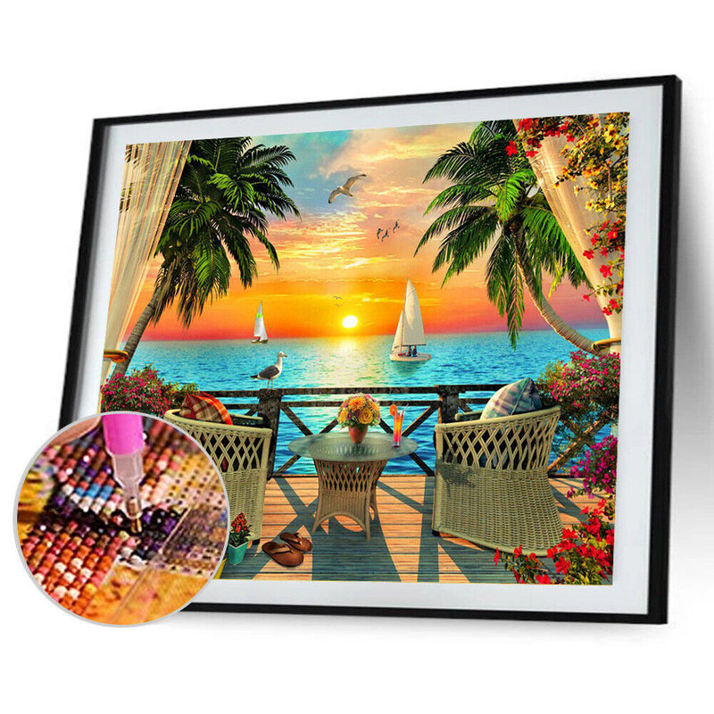 5D Diamond Painting Kit DIY Seaside Sunset Full Square Drill Mosaic Picture Arts