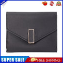 Retro Leather Solid Color Trifold Short Wallet Women Card Holder (Black)