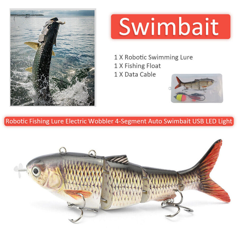Robotic Fishing Lure Electric Wobbler 4-Segment Auto Swimbait USB (BL-379) Newly