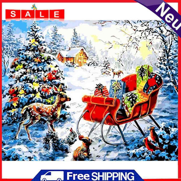 Oil Painting By Numbers Kits Elk in Snow DIY Hand Painted Color Modern Drawing