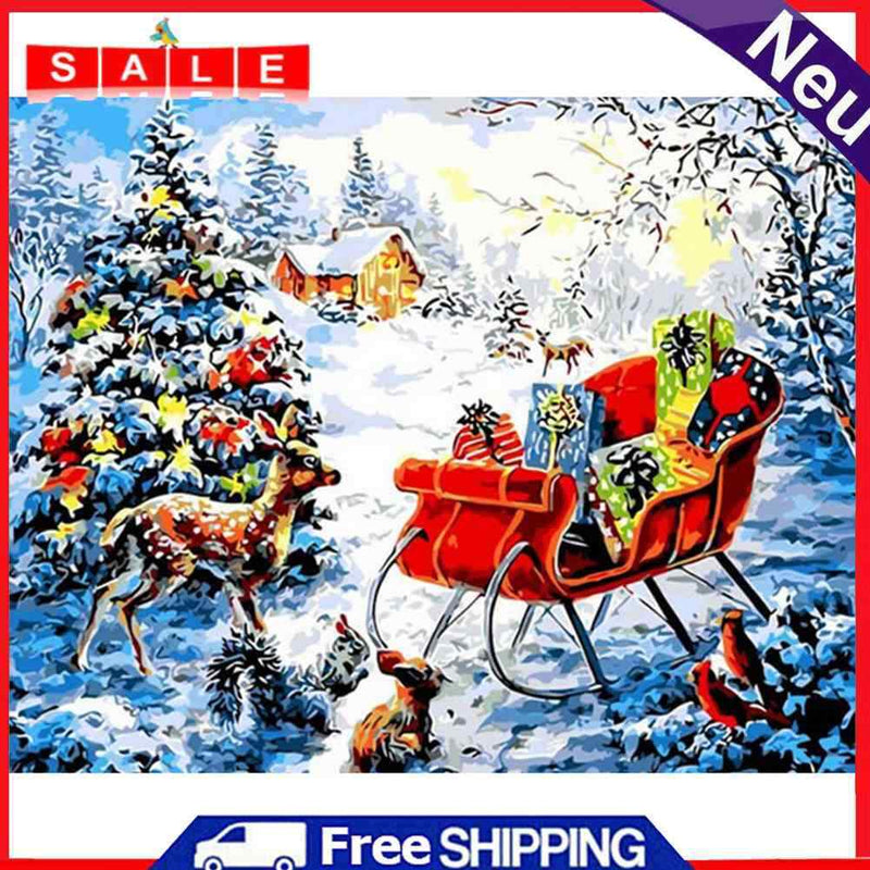 Oil Painting By Numbers Kits Elk in Snow DIY Hand Painted Color Modern Drawing