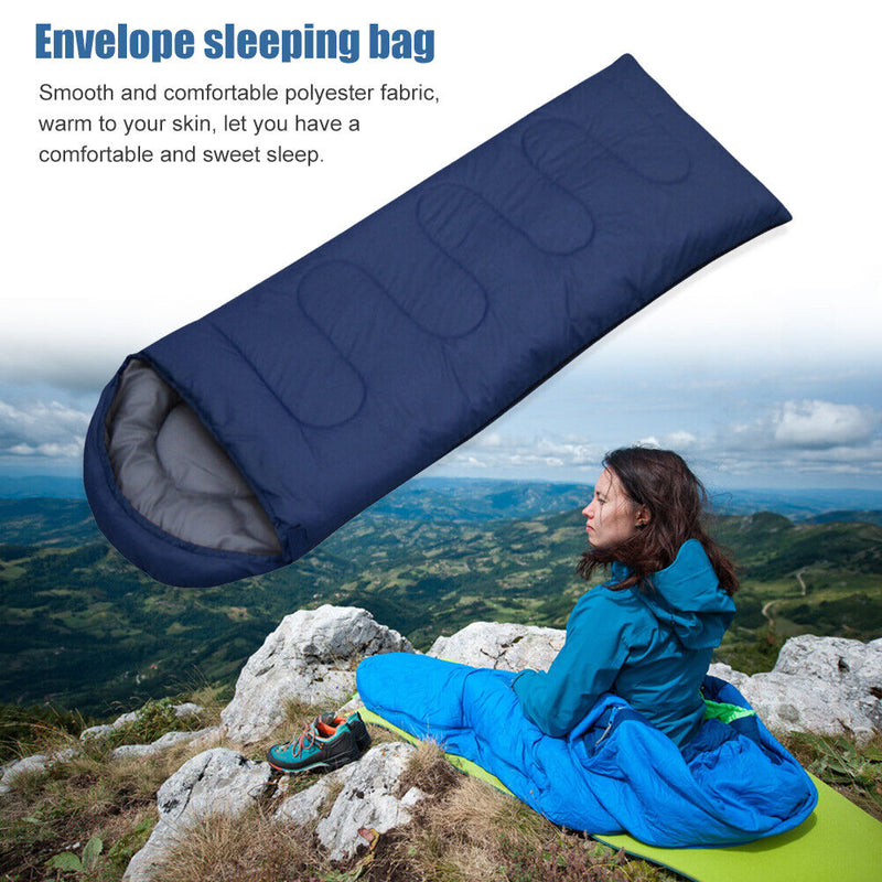 Outdoor Camping Sleeping Bag Winter Warm Envelope Hooded Hiking Sleeping Blanket