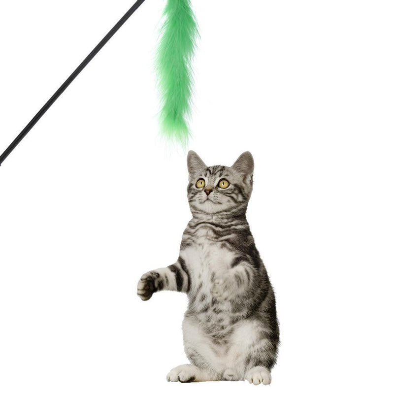 Pet Teaser Feathers Bell Stick Cats Catcher Interactive Wand Toys (Green)