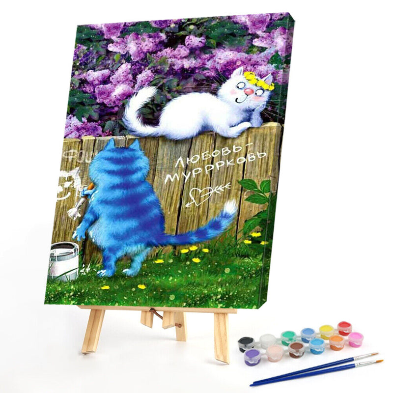 Oil Paint By Numbers Blue Cat Coloring Picture Digital Drawing