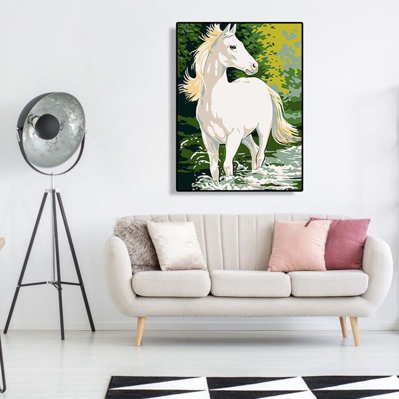 DIY Digital Oil Painting By Numbers Kits White Horse Picture Wall Art Decoration