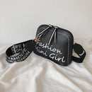 Women PU Leather Shell Wide Shoulder Strap Crossbody Messenger Bag (Black)