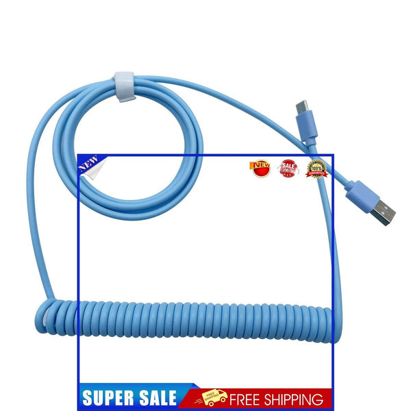Mechanical Keyboard Data Cable Type-C to USB Coiled Charging Cable (Blue)