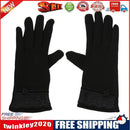 Women Touch Screen Mittens Sheep Wool Winter Lace Glove (Black)