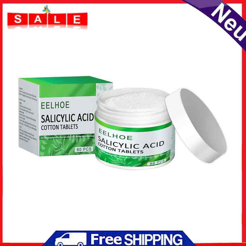 60pcs Salicylic Acid Cotton Pads for Acne Shrinking Pores Facial Exfoliating