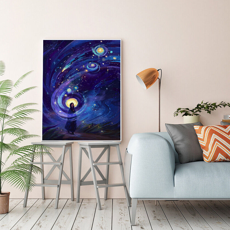 Girl and Planet Oil Paint By Numbers Kits Canvas Drawing DIY Coloring Pictures