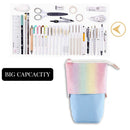 Rainbow Pencil Bag Pull-Down Pen Holder Retractable Stationery Case (Blue) Newly