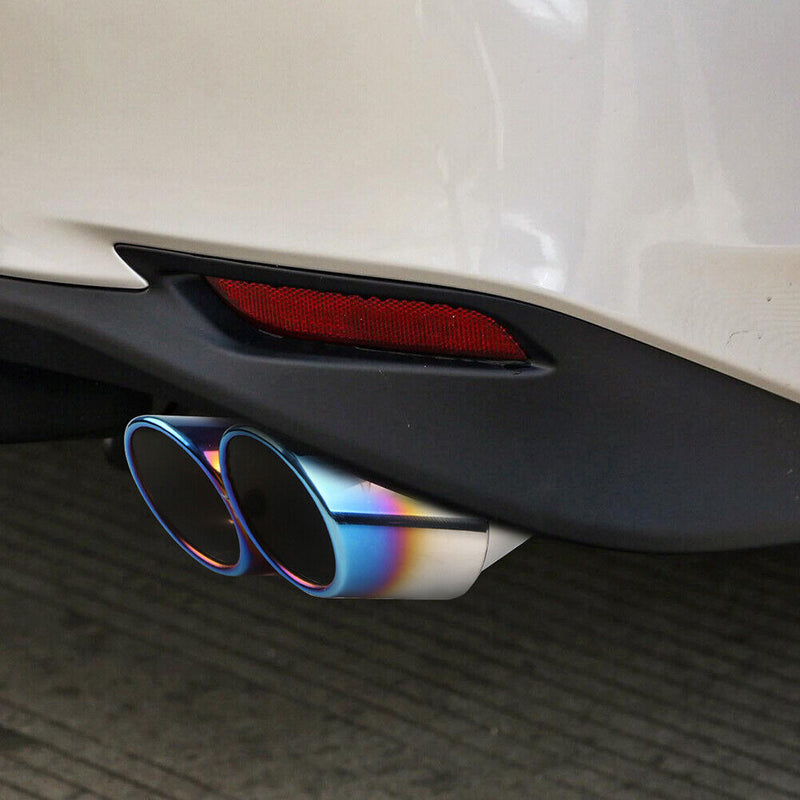 Burnt Blue Car Exhaust Tip 2 Outlet Slant Cut Stainless Steel Muffler Universal