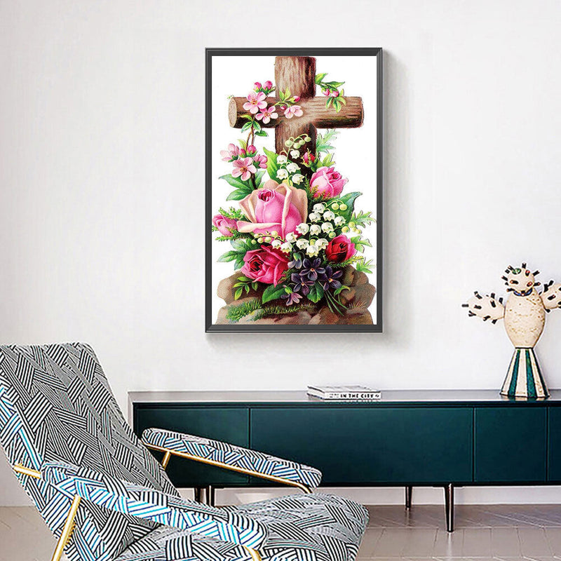 Diamond Painting Kit Flower Cross Full Square Drill Rhinestone DIY Decorati