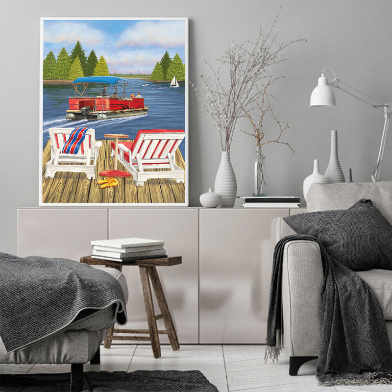 Lakeside Lounge Oil Paint By Numbers DIY Handpainted on Canvas Wall Arts